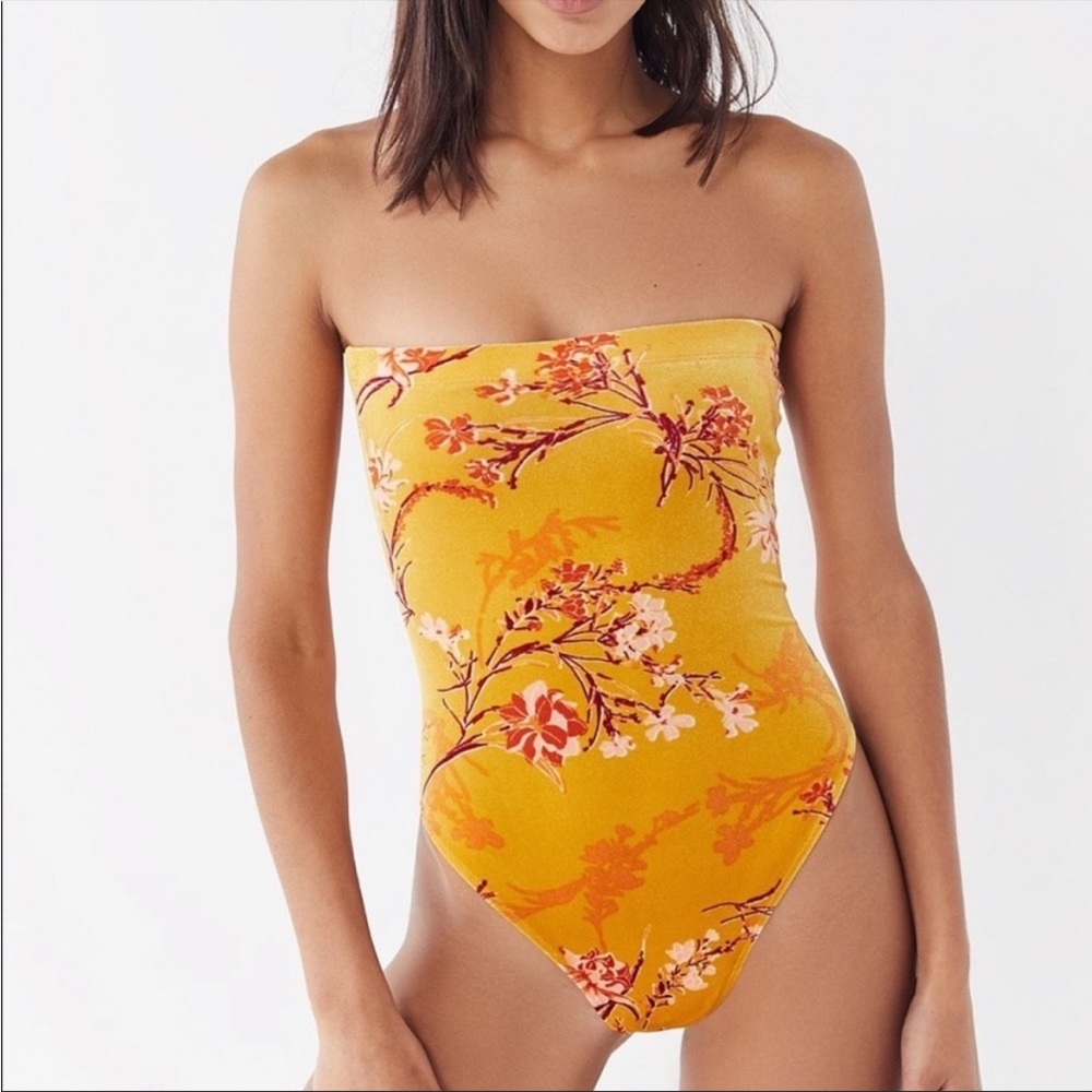 Urban Outfitters Strapless Velvet Floral Bodysuit